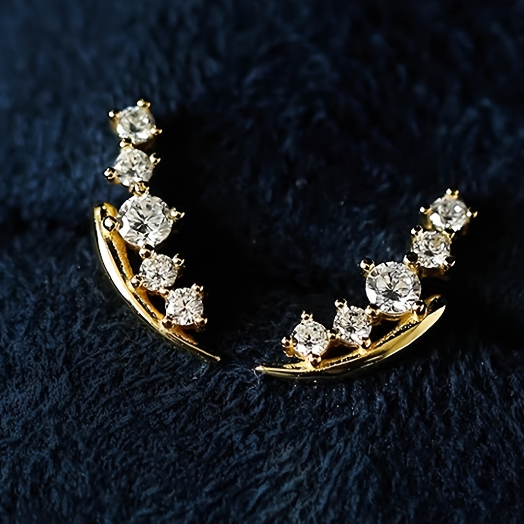 Delicate Copper Stud Earrings with Zirconia - Women's Daily Wear